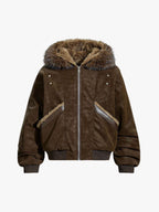 Retro Detachable Faux Fur Collar Suede Fleece Hoodie Jacket