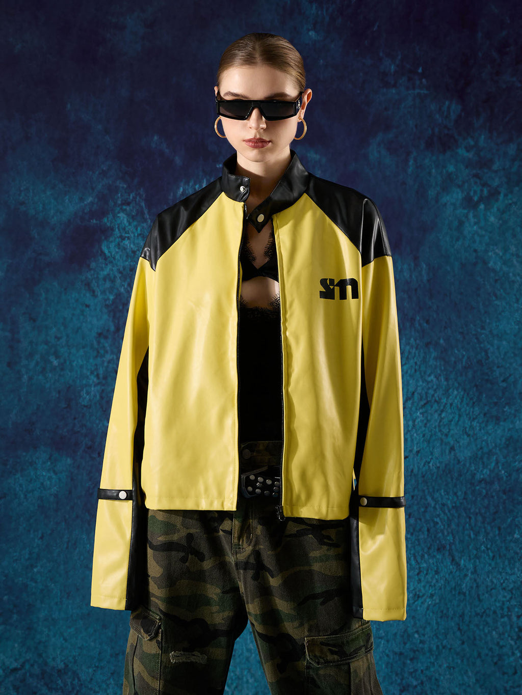 Original Contrast Color Leather Jacket - 2565