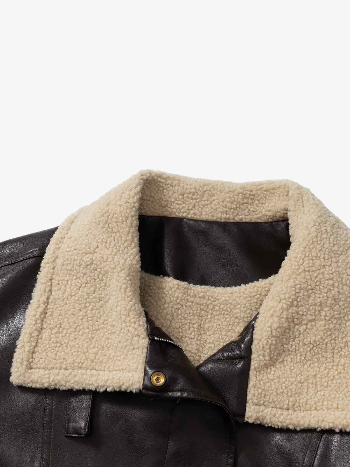 Vintage Shearling Collar Quilted Leather Jacket