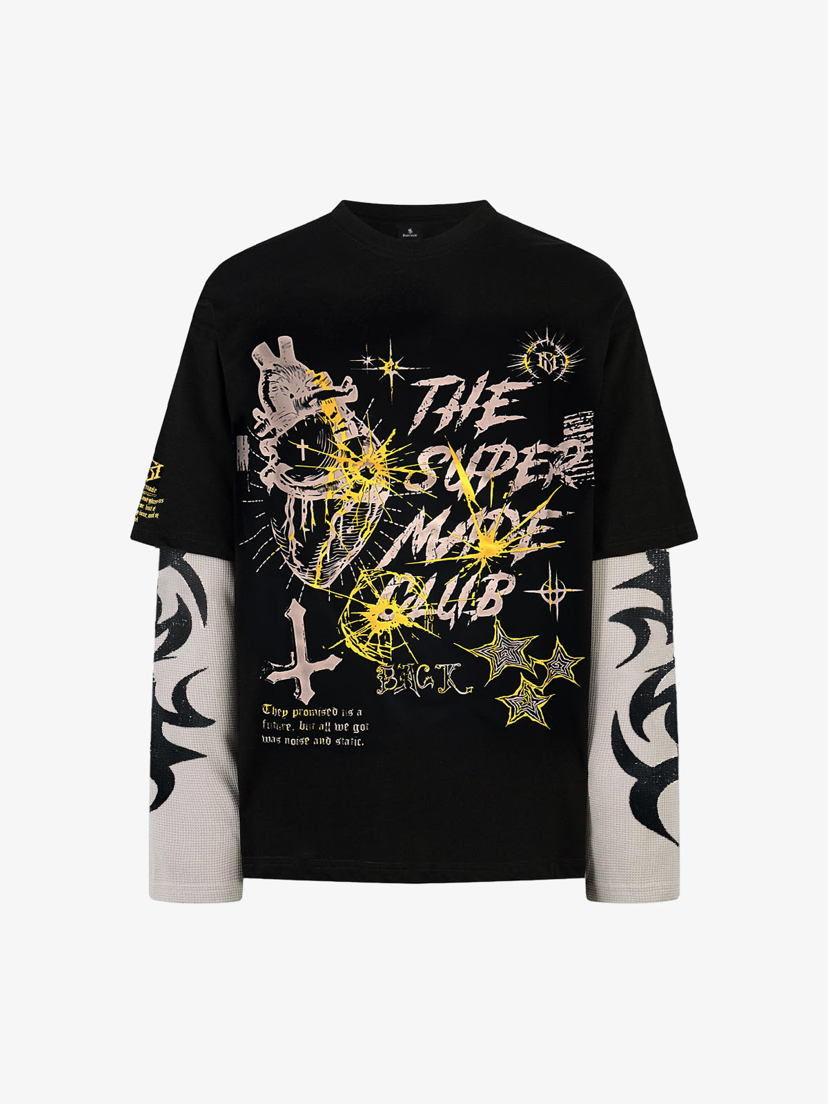 Hip-Hop Punk Faux Two-Piece Long-Sleeved T-Shirt - 2457