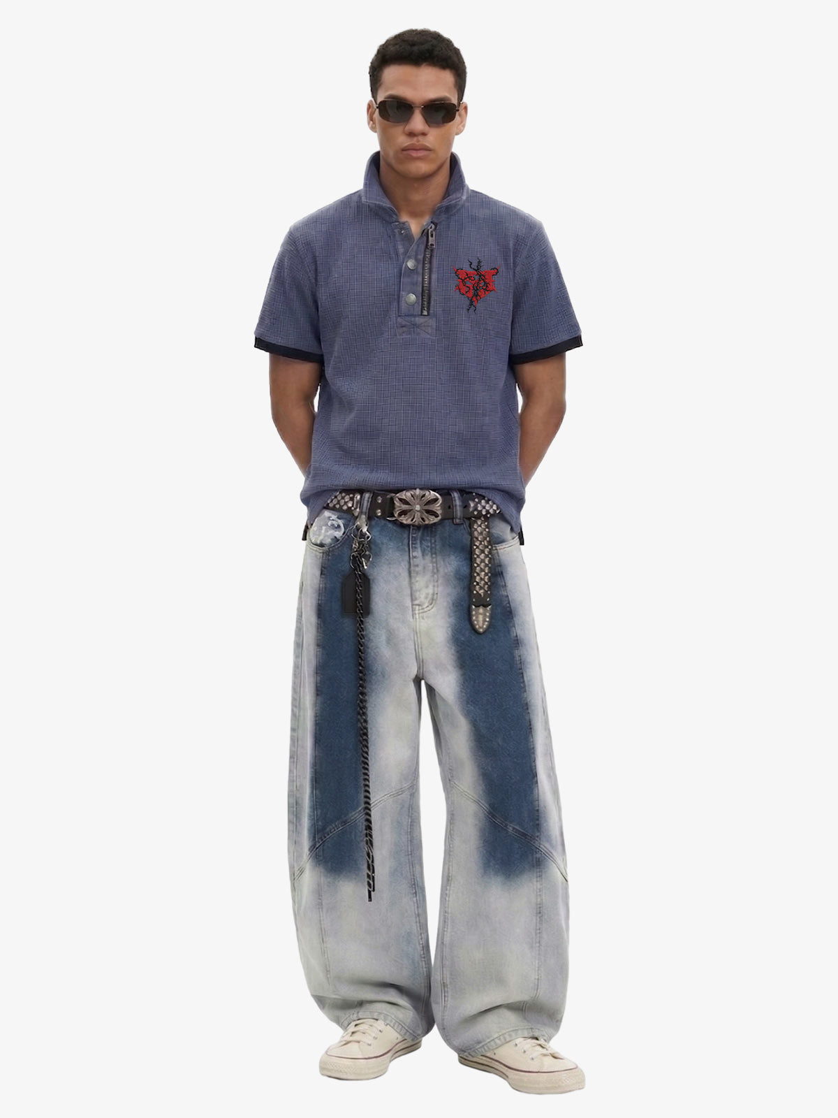 Washed Scorpion Graphic Curved Panel Pants - 2615