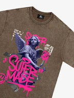 Street Pink Lucky Angel Graphic Design T-Shirt