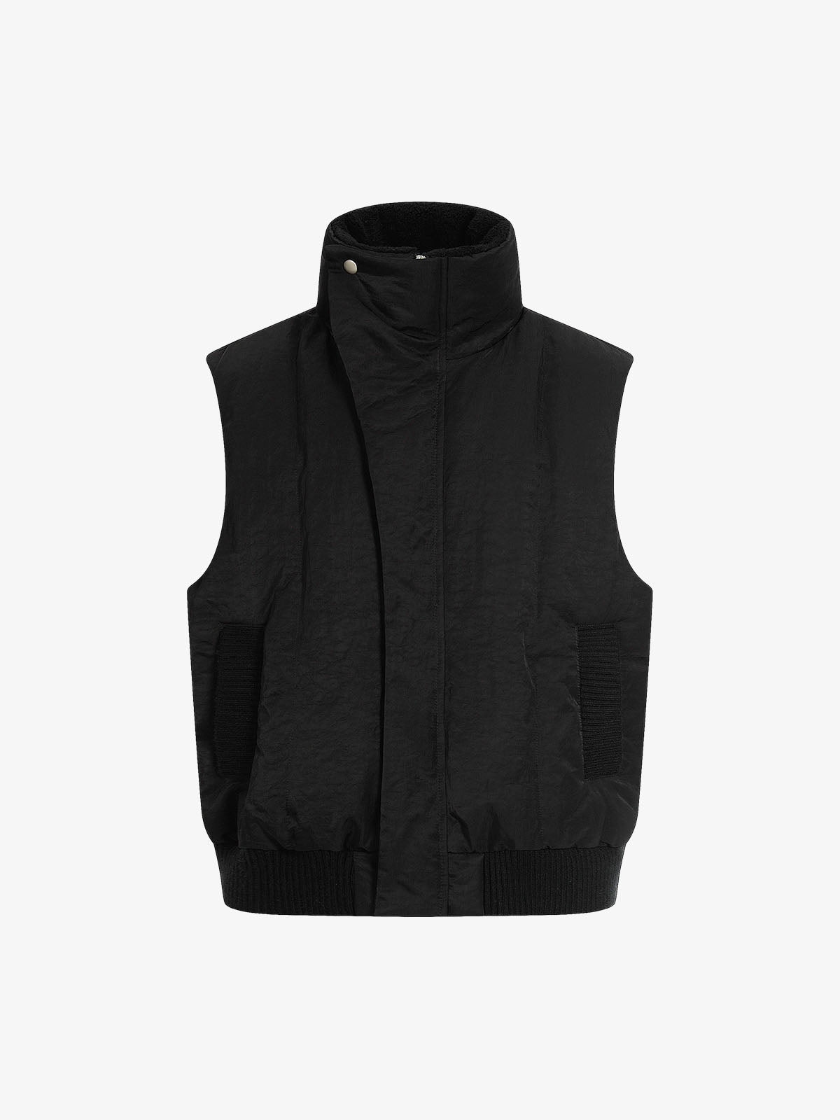 Street High-Neck Asymmetrical Placket Cotton Vest