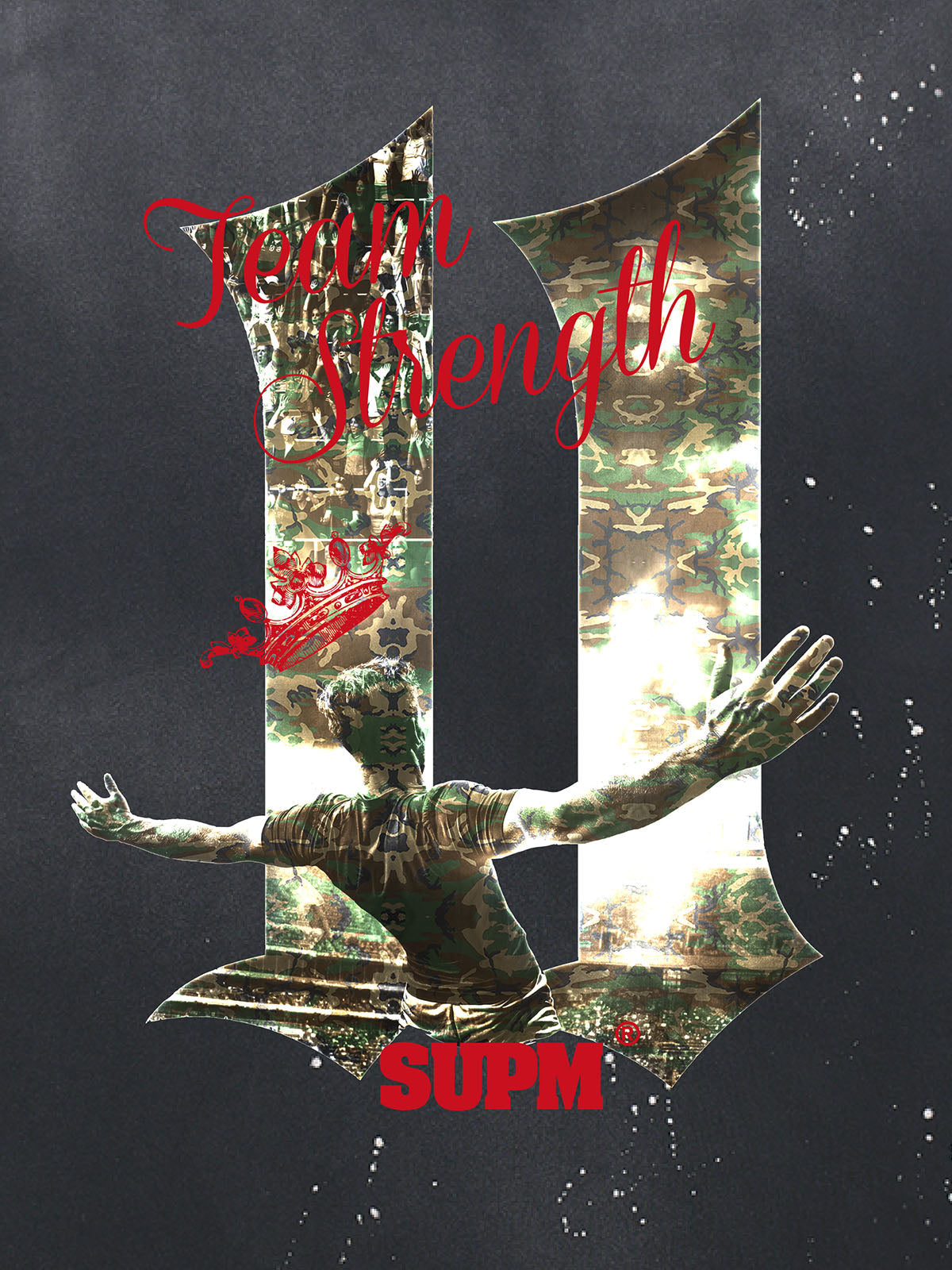Washed Distressed "Team Strength 11" Graphic T-Shirt