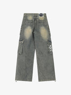 Washed Scorpion Print Multi Pocket Cargo Pants
