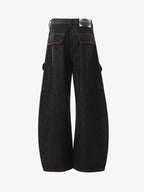 Retro Red Contrast Stitching Pocket Barrel Jeans