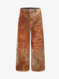 Croc Texture Washed Wide Leg Jeans