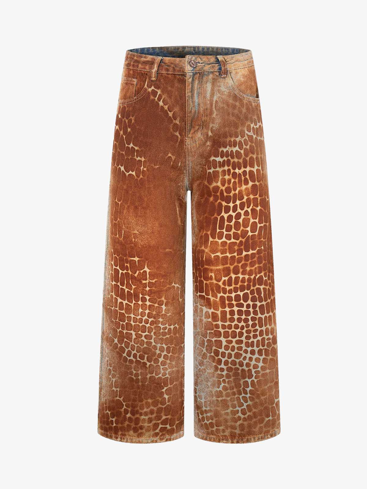 Croc Texture Washed Wide Leg Jeans