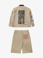 precipice Multi-Element Appliqué Patchwork Denim Suit - 2593