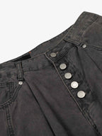 High Waist Button Fly Curved Seam Washed Jeans