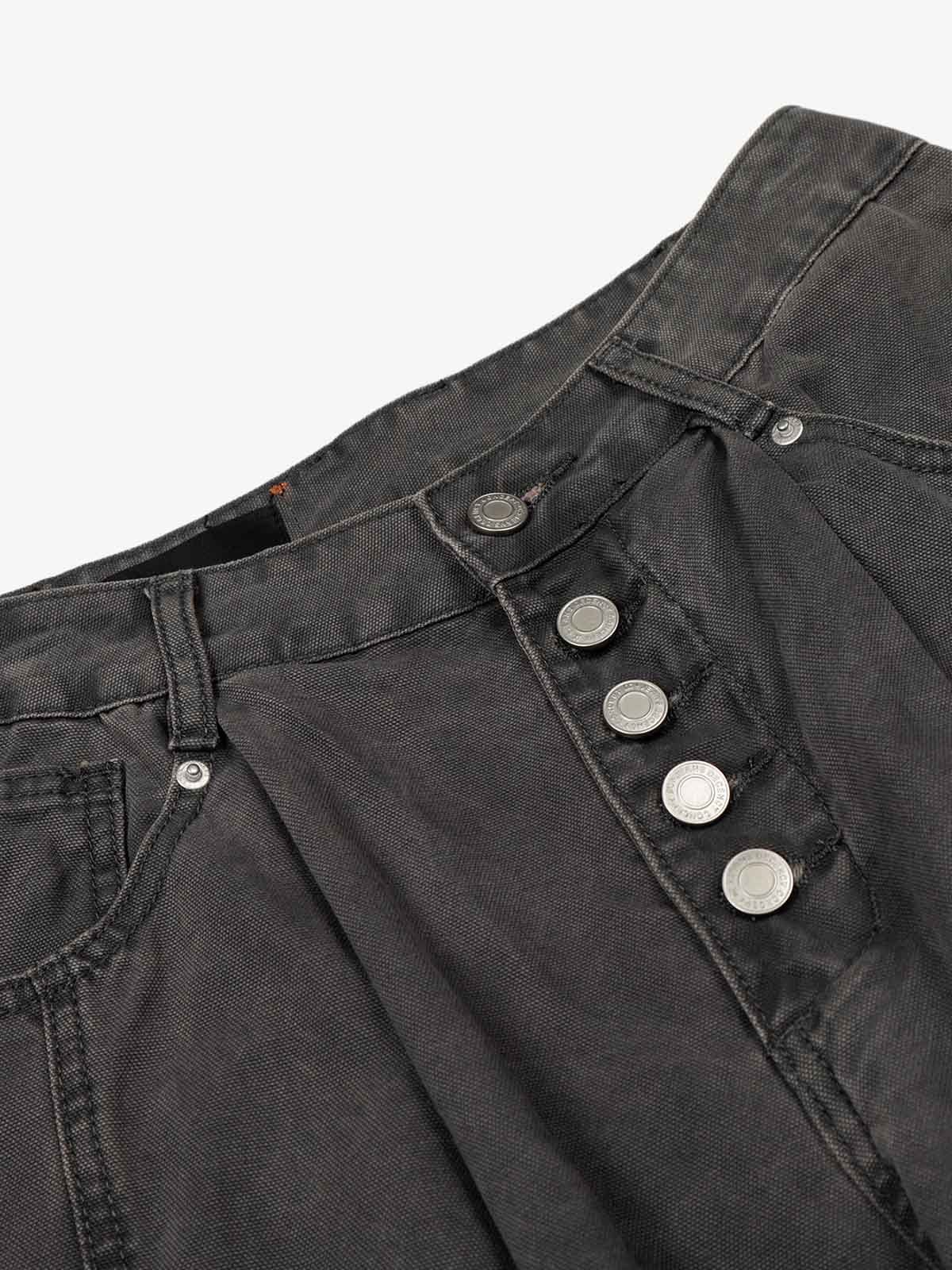 High Waist Button Fly Curved Seam Washed Jeans