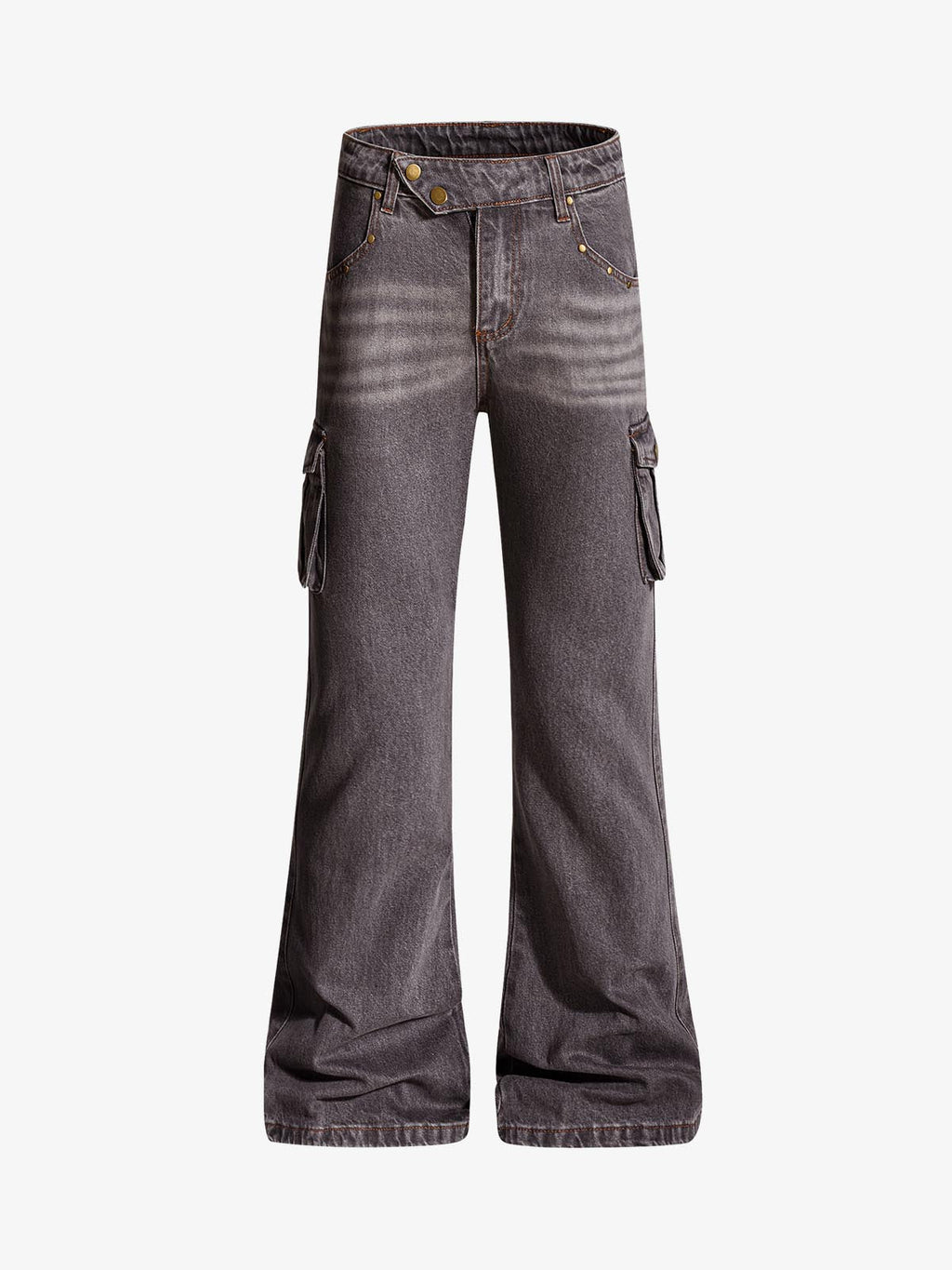 Retro Faded Multi-Pocket Flared Cargo Jeans