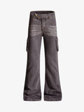 Retro Faded Multi-Pocket Flared Cargo Jeans