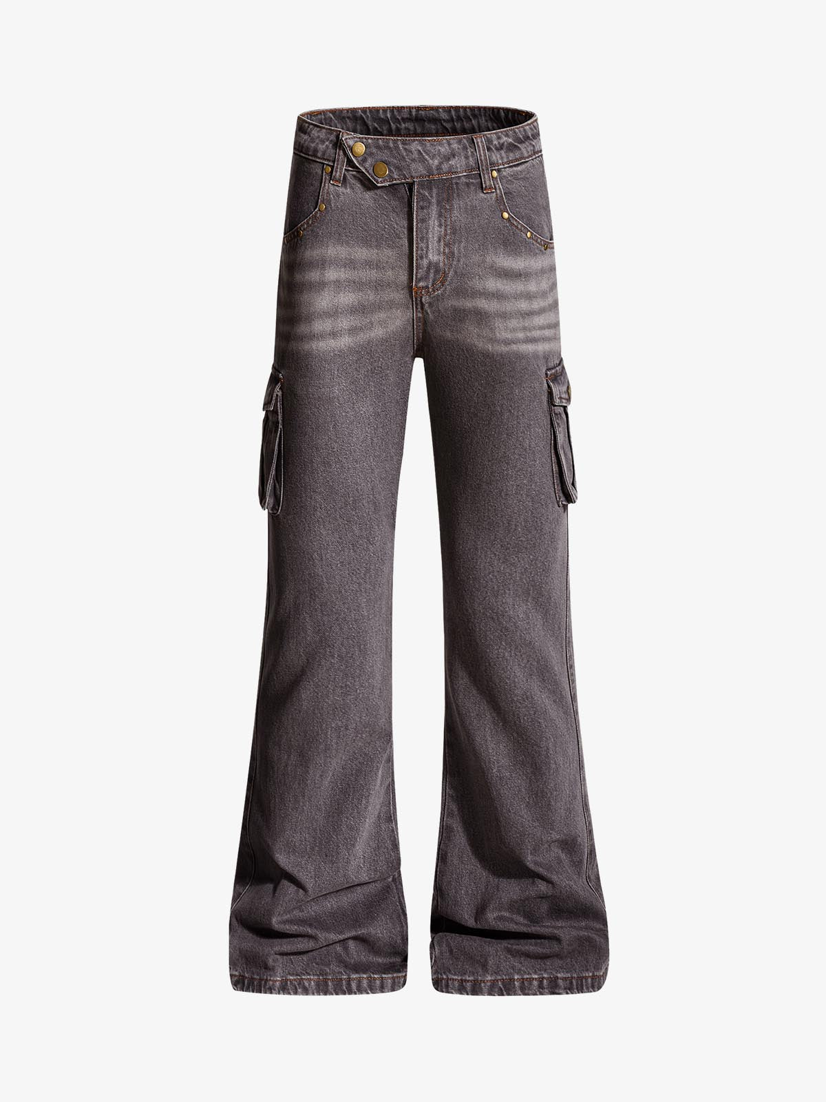 Retro Faded Multi-Pocket Flared Cargo Jeans