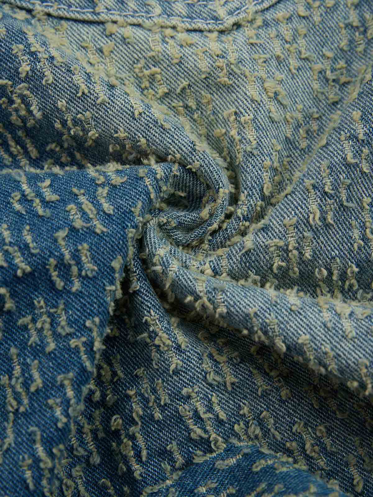 Vintage Distressed Textured Ripped Wide Leg Denim Jorts
