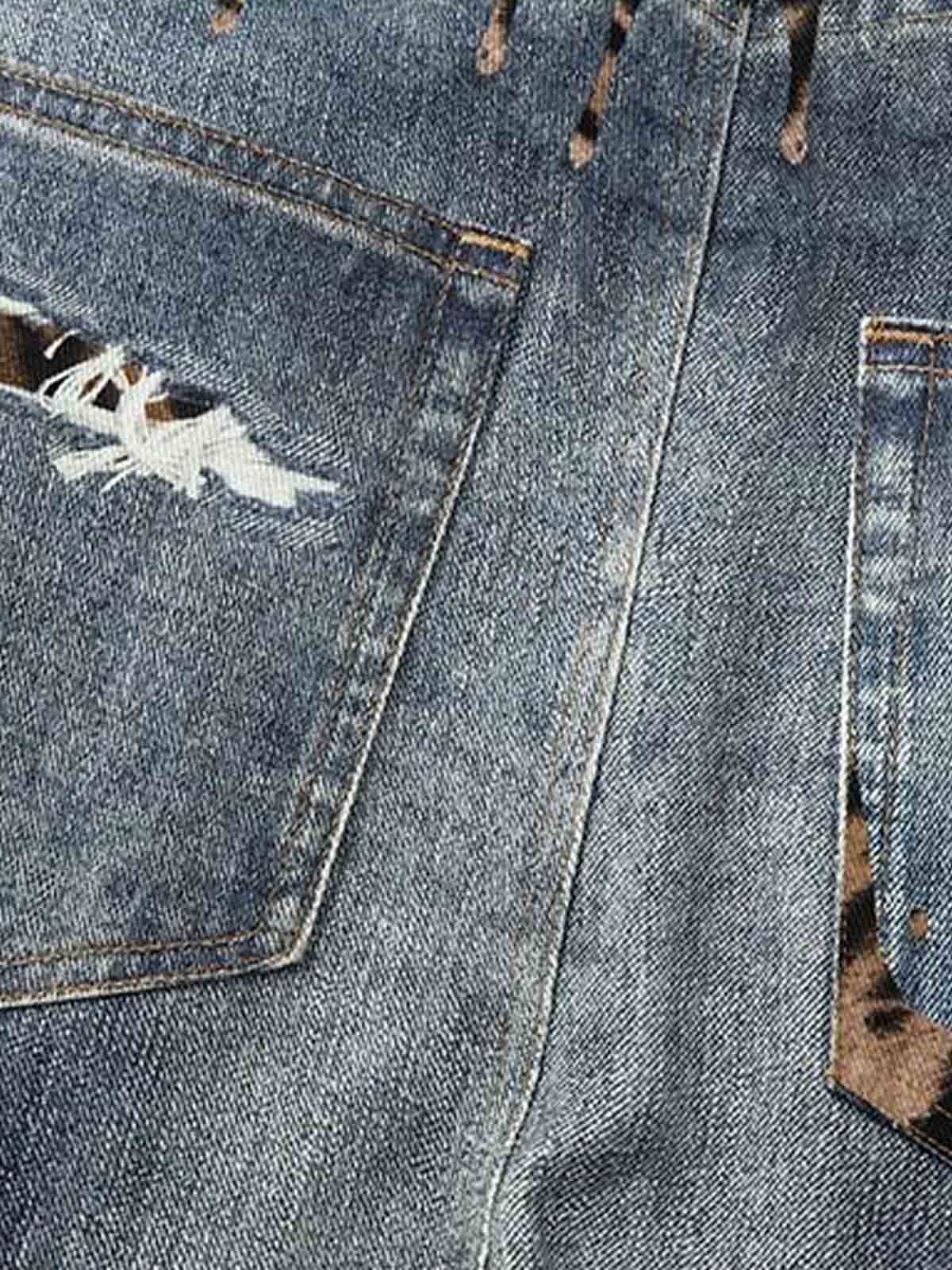 Vintage Washed Tiger Print Wide Leg Denim Jeans