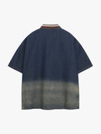 Denim Vintage Washed Distressed Gradient Embroidery T-Shirt