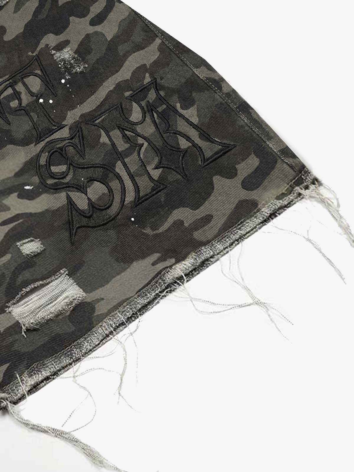 Distressed Camo Multi-Pocket Straight-Leg Jorts - 2611