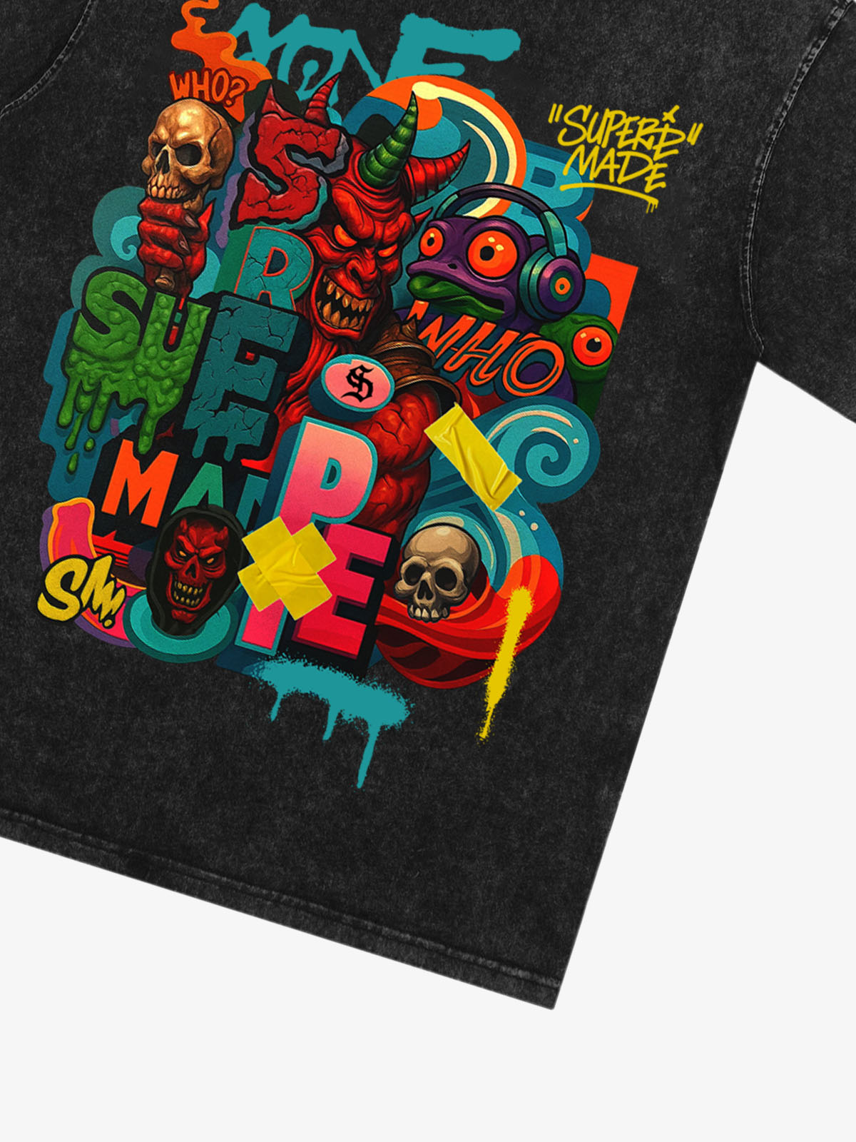 Trendy Multicolor Graffiti Skull Graphic T-Shirt