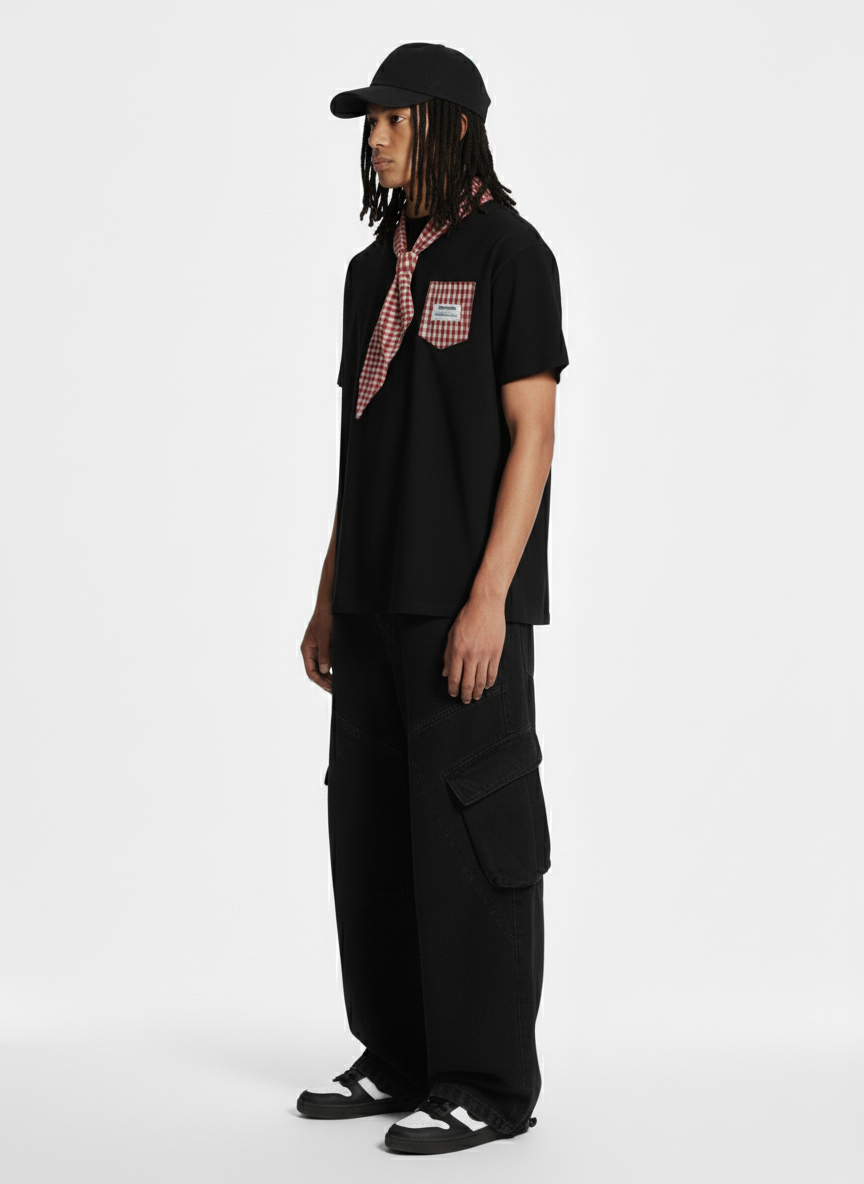 Street Plaid Tie Short Sleeve T-Shirt