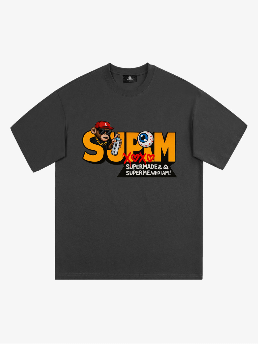 SUPM Trendy Hip-Hop Monkey Graffiti Font T-Shirt