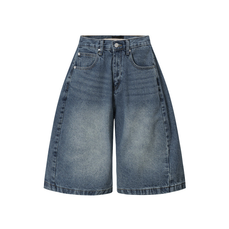 Washed Denim Wide Leg Jorts