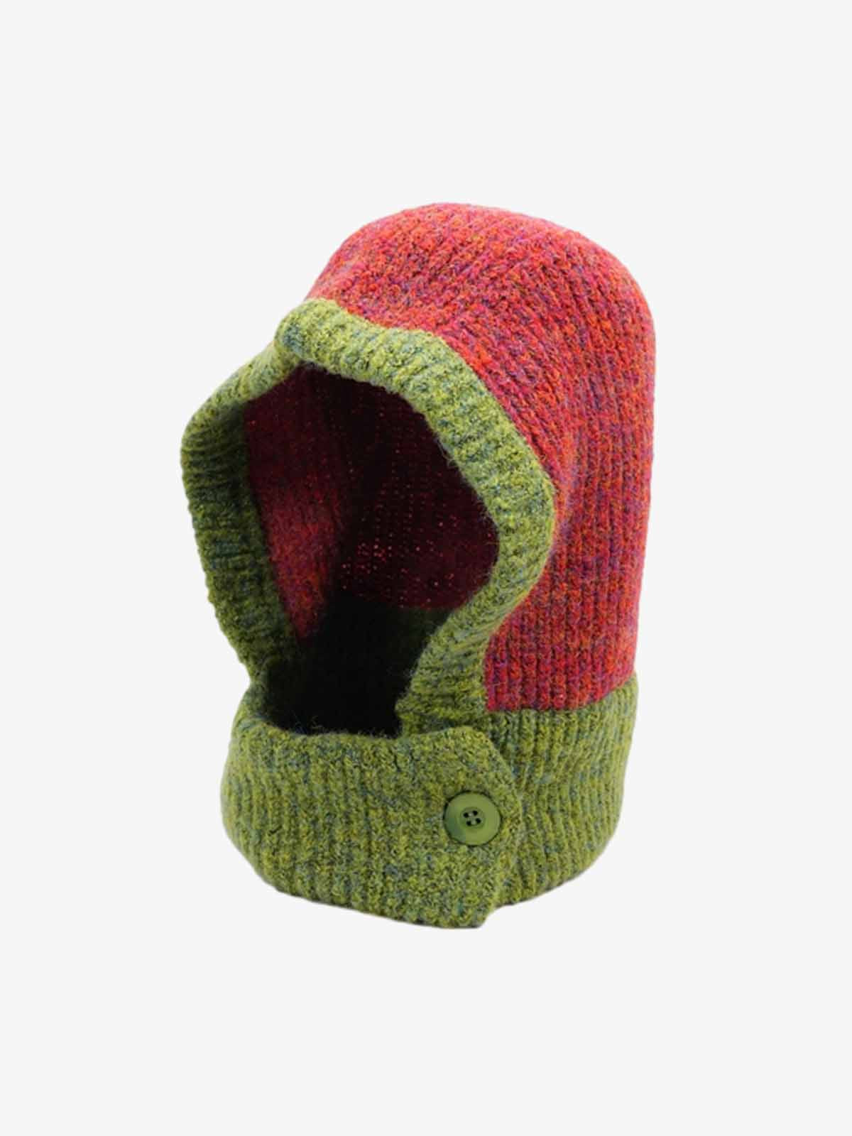 Retro Color-Block Chunky Knit Balaclava Hats