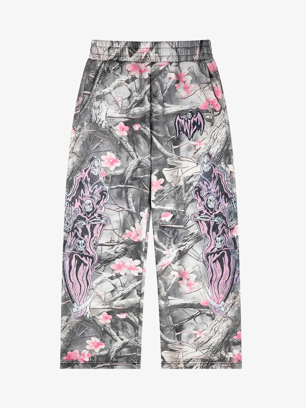 Gothic Devil Graphic Fleece-Lined Wide-Leg Sweatpants