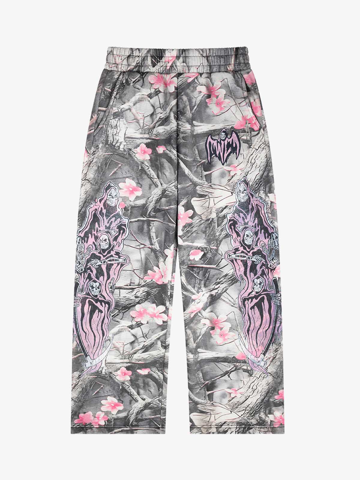 Gothic Devil Graphic Fleece-Lined Wide-Leg Sweatpants