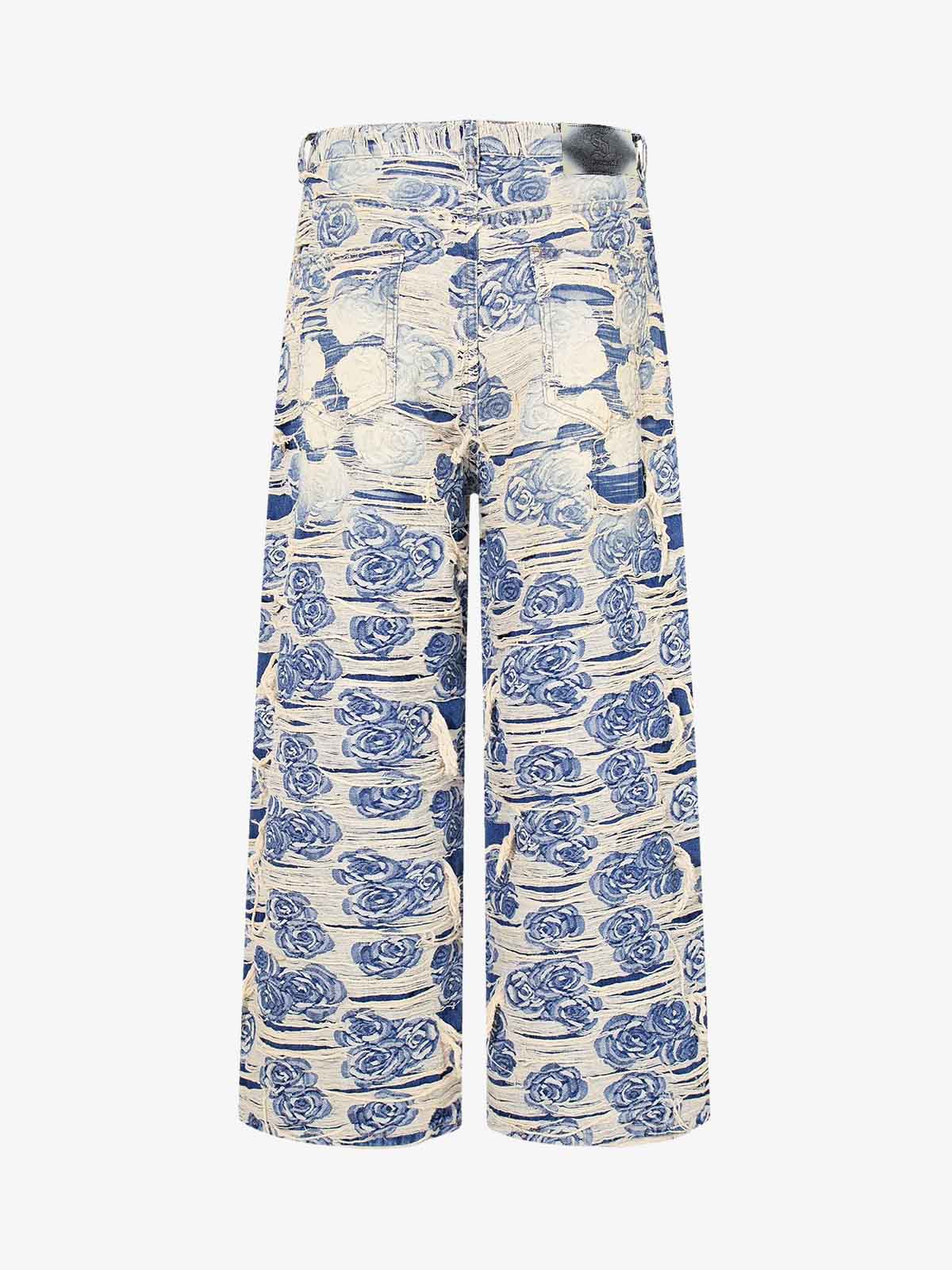 Jacquard Distressed Denim Jeans