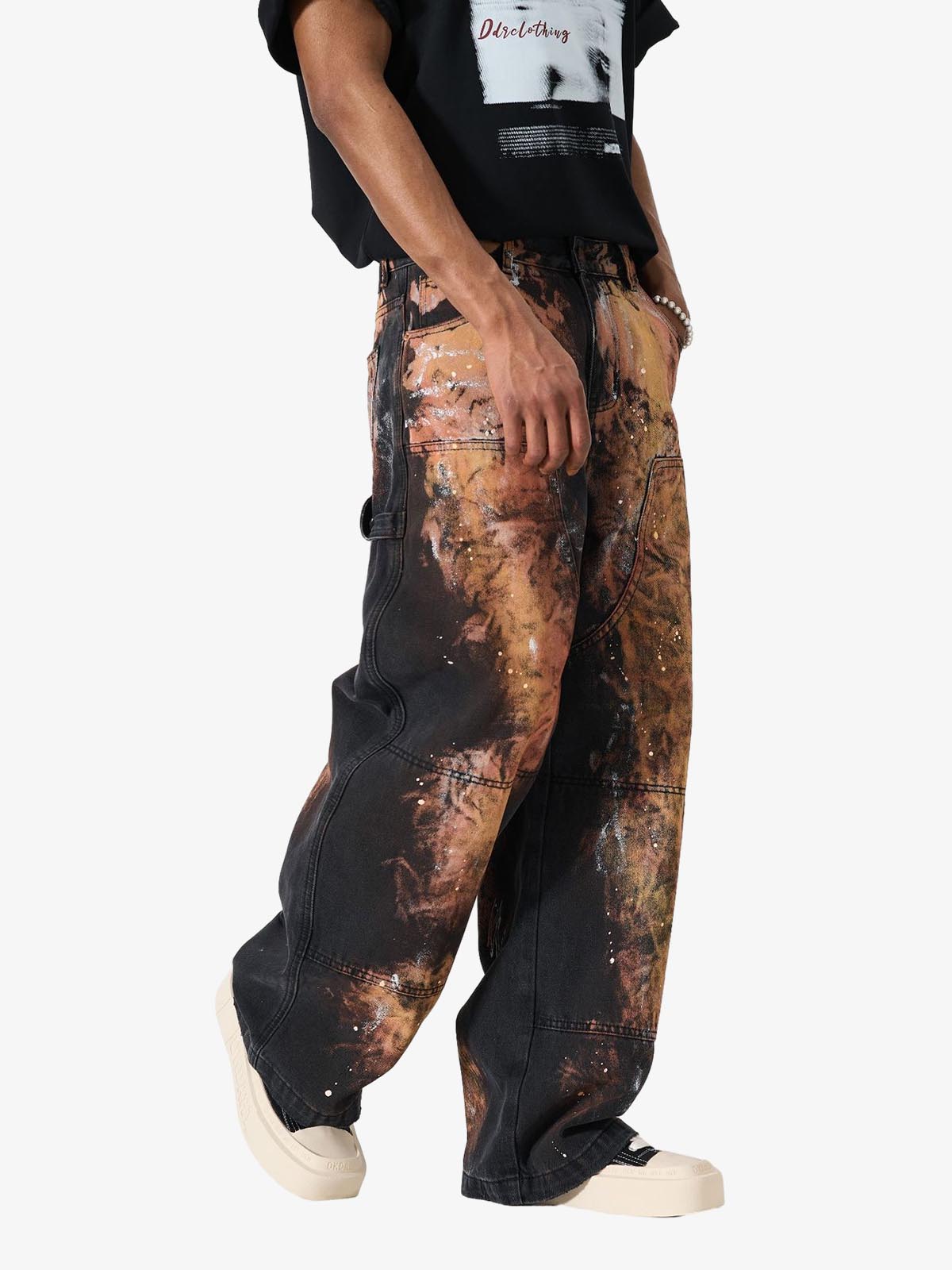 Graffiti Painted Cargo Denim Jeans