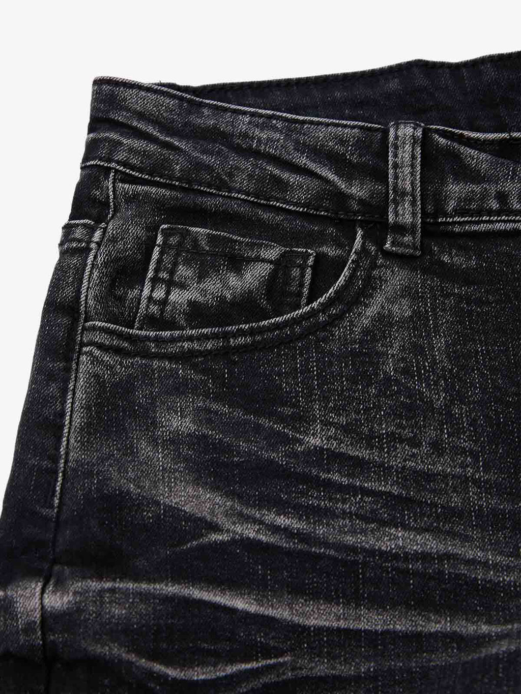 Vintage Distressed Button Fly Ruched Panel Flared Jeans