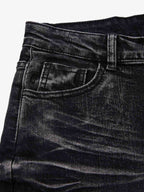 Vintage Distressed Button Fly Ruched Panel Flared Jeans