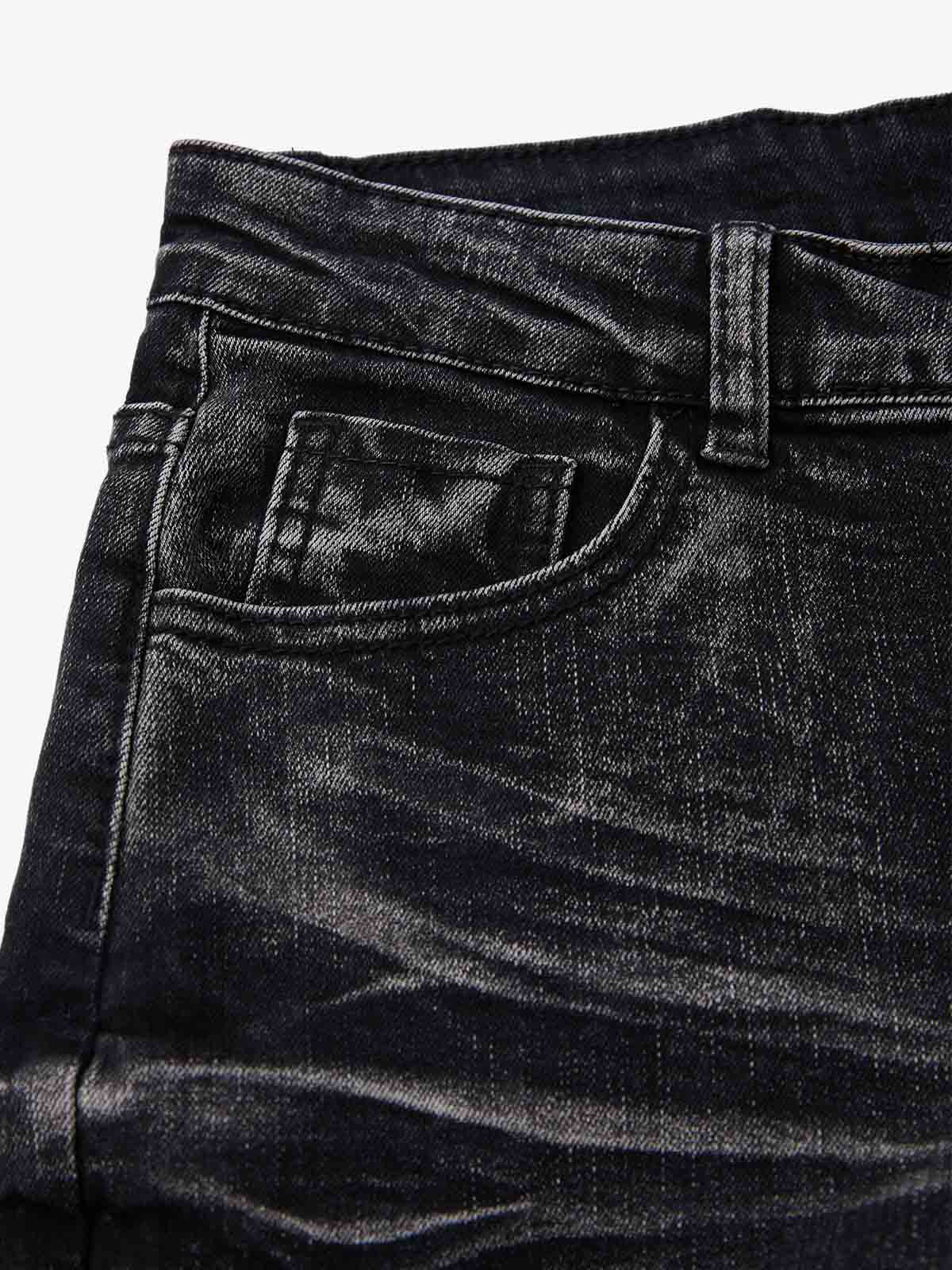 Vintage Distressed Button Fly Ruched Panel Flared Jeans
