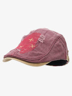 Distressed Patchwork Embroidered Cotton Flat Cap