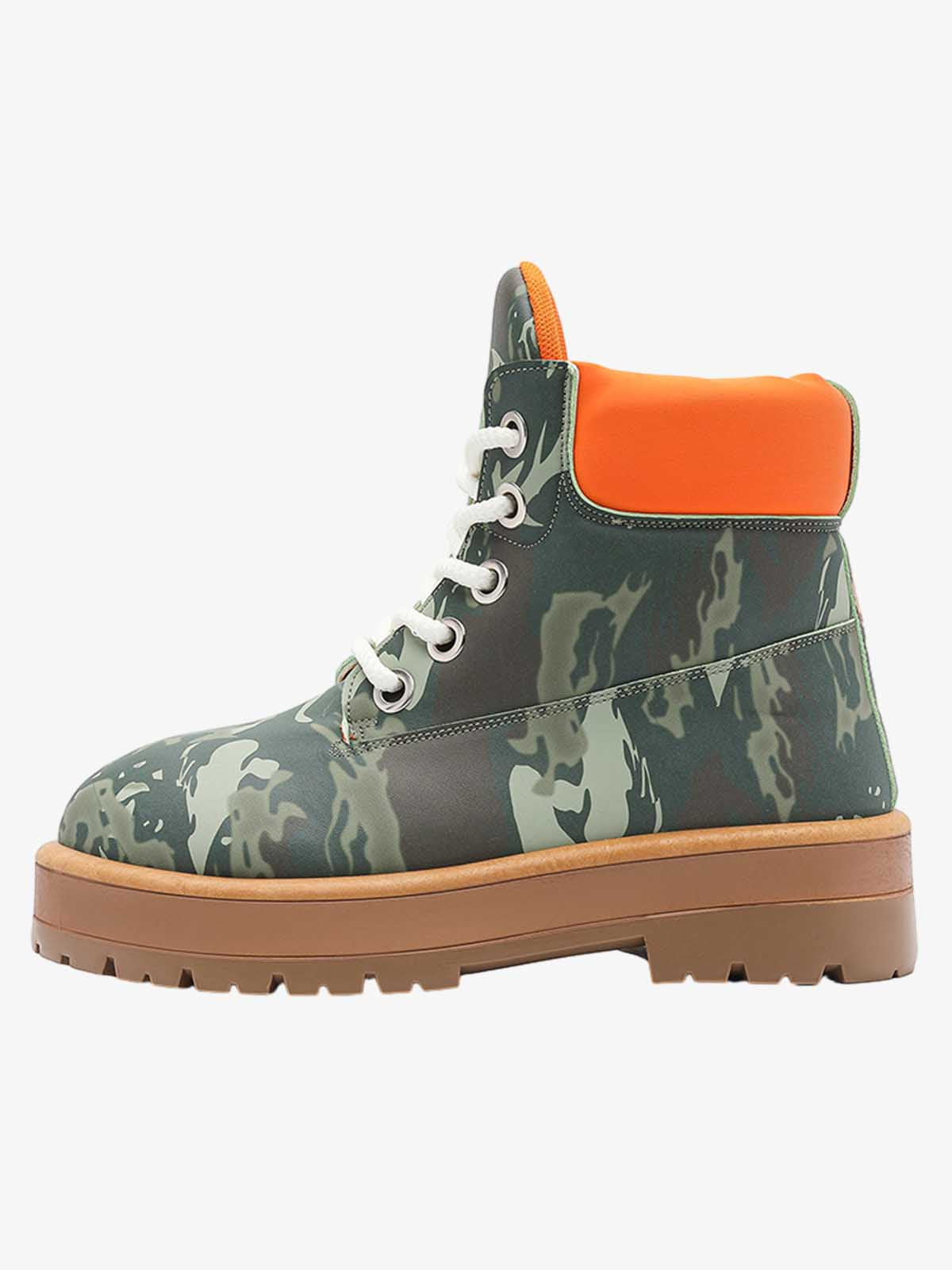 Camo Print Lace Up Chunky Ankle Boots - 2597