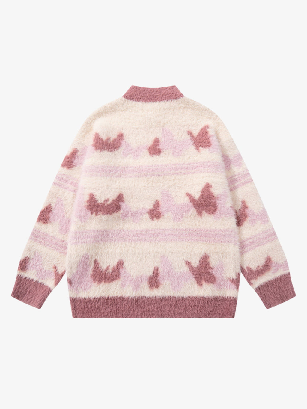 Contrast Stripe Butterfly Jacquard Half-zip Sweater