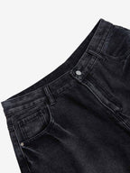 Vintage Barbed Wire Embroidery Distressed Washed Denim Jorts