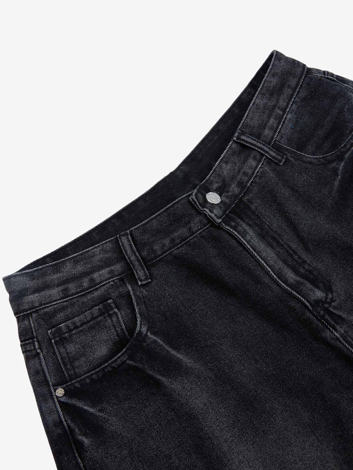 Vintage Barbed Wire Embroidery Distressed Washed Denim Jorts