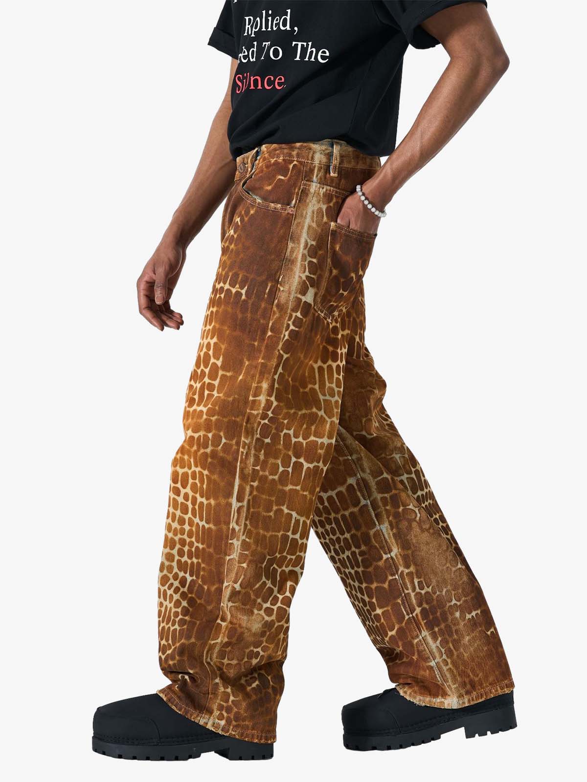 Croc Texture Washed Wide Leg Jeans