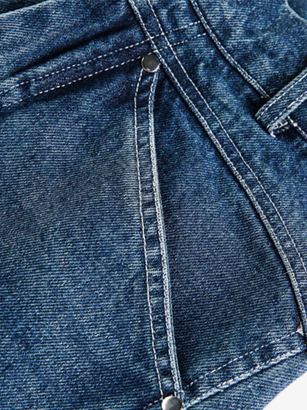 Deconstructed Pleated Ripped Blade Cut Jeans