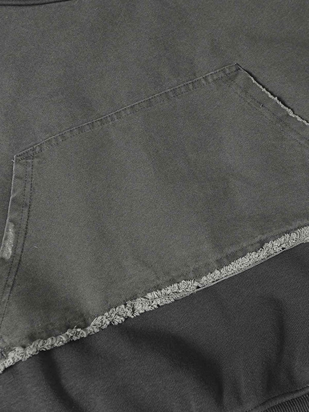 Distressed Patchwork Raw-Edge Layered-Hem Fleece Hoodie