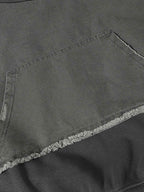 Distressed Patchwork Raw-Edge Layered-Hem Fleece Hoodie