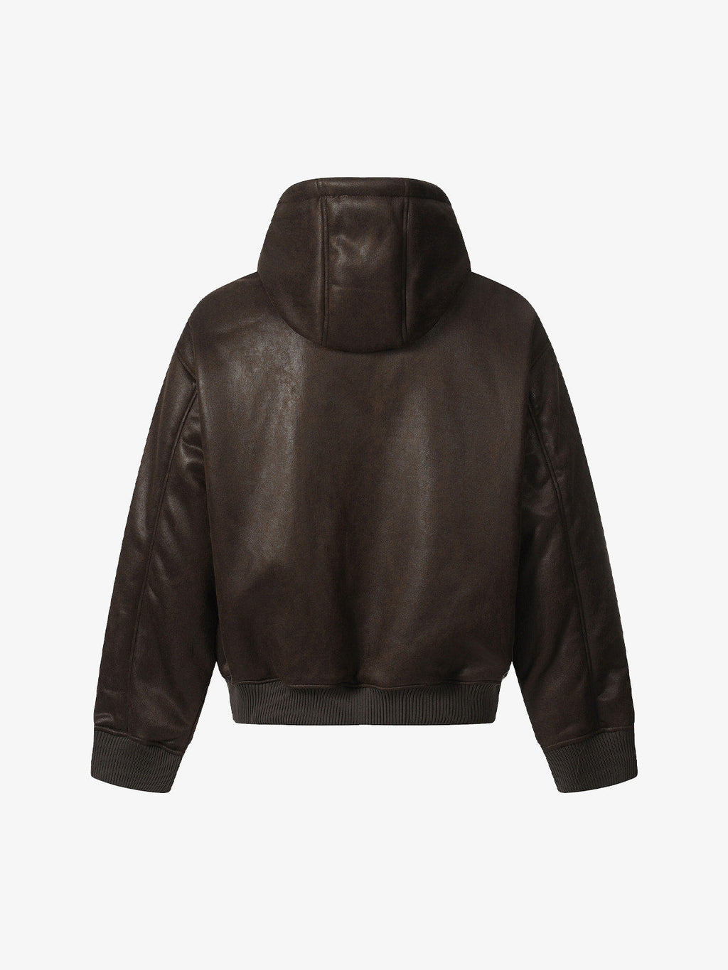 Vintage Leather Badge Fleece-lined Hooded Zip Bomber Jacket - 2547