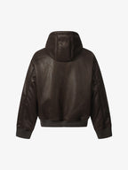 Vintage Leather Badge Fleece-lined Hooded Zip Bomber Jacket - 2547