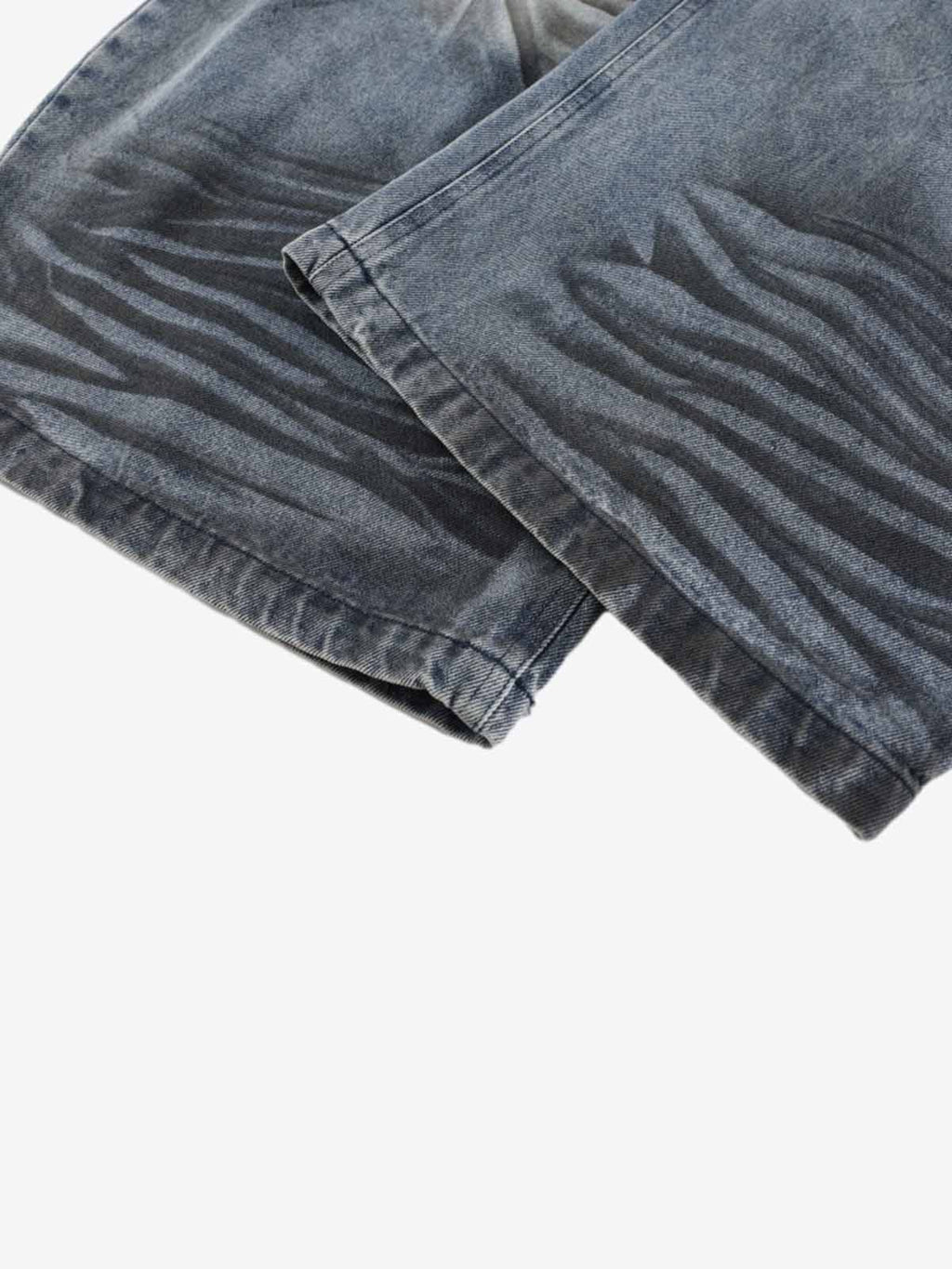 Wrinkle Effect Print Wide Leg Denim Jeans