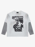 Grunge Graphic Distressed Cage Striped Long-Sleeve T-Shirt