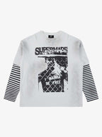Grunge Graphic Distressed Cage Striped Long-Sleeve T-Shirt