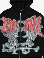 Retro Gothic Print Rhinestone Zip-Up Hoodie
