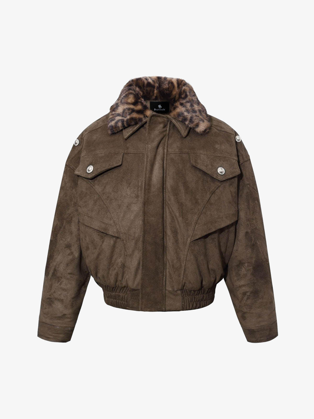Retro Leopard Fur Collar Padded Bomber Jacket